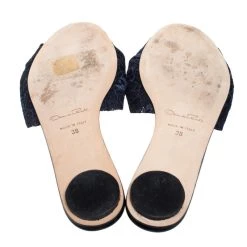 Oscar De La Renta Blue Lace Mia Crystal Embellished Flat Slides Size 36 For Women -Oscar de la Renta Sales Shop luxury women oscar de la rentaslug used shoes p266498 001