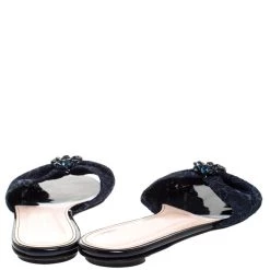 Oscar De La Renta Blue Lace Mia Crystal Embellished Flat Slides Size 36 For Women -Oscar de la Renta Sales Shop luxury women oscar de la rentaslug used shoes p266498 002