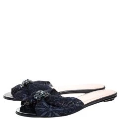 Oscar De La Renta Blue Lace Mia Crystal Embellished Flat Slides Size 36 For Women -Oscar de la Renta Sales Shop luxury women oscar de la rentaslug used shoes p266498 007