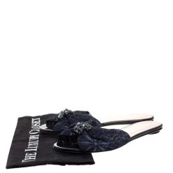 Oscar De La Renta Blue Lace Mia Crystal Embellished Flat Slides Size 36 For Women -Oscar de la Renta Sales Shop luxury women oscar de la rentaslug used shoes p266498 008