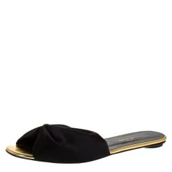Oscar De La Renta Black Satin Mia Flat Slides Size 40 For Women
