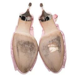 Oscar De La Renta Pink Lace And Leather Slingback Platform Peep Toe Sandals Size 37 For Women -Oscar de la Renta Sales Shop luxury women oscar de la rentaslug used shoes p274743 001
