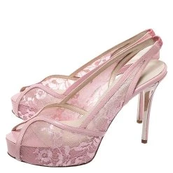 Oscar De La Renta Pink Lace And Leather Slingback Platform Peep Toe Sandals Size 37 For Women -Oscar de la Renta Sales Shop luxury women oscar de la rentaslug used shoes p274743 009