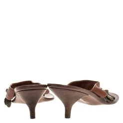 Oscar De La Renta Brown Leather Charm Embellished Kitten Heel Sandals Size 37.5 For Women -Oscar de la Renta Sales Shop luxury women oscar de la rentaslug used shoes p274997 002