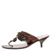 Oscar De La Renta Brown Leather Charm Embellished Kitten Heel Sandals Size 37.5 For Women -Oscar de la Renta Sales Shop luxury women oscar de la rentaslug used shoes p274997 004