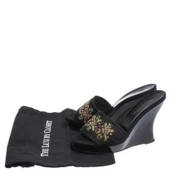Oscar De La Renta Black Satin Embellished Wedge Open Toe Platform Sandals Size 38 For Women -Oscar de la Renta Sales Shop luxury women oscar de la rentaslug used shoes p296402 002