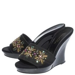 Oscar De La Renta Black Satin Embellished Wedge Open Toe Platform Sandals Size 38 For Women -Oscar de la Renta Sales Shop luxury women oscar de la rentaslug used shoes p296402 008
