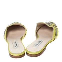 Oscar De La Renta Yellow Satin Embellished Flat Mule Sandals Size 37 For Women -Oscar de la Renta Sales Shop luxury women oscar de la rentaslug used shoes p303481 001