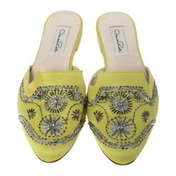 Oscar De La Renta Yellow Satin Embellished Flat Mule Sandals Size 37 For Women -Oscar de la Renta Sales Shop luxury women oscar de la rentaslug used shoes p303481 003