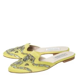 Oscar De La Renta Yellow Satin Embellished Flat Mule Sandals Size 37 For Women -Oscar de la Renta Sales Shop luxury women oscar de la rentaslug used shoes p303481 007