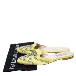 Oscar De La Renta Yellow Satin Embellished Flat Mule Sandals Size 37 For Women -Oscar de la Renta Sales Shop luxury women oscar de la rentaslug used shoes p303481 008