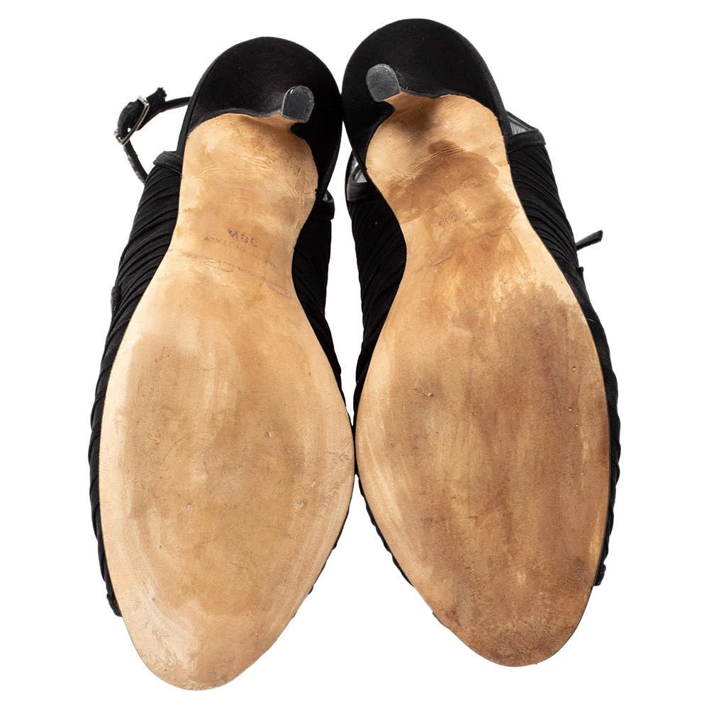 Oscar De La Renta Black Satin And Fabric Suzy Ankle Strap Sandals Size 38.5 For Women 8 Oscar De La Renta Black Satin And Fabric Suzy Ankle Strap Sandals Size 38.5 For Women - Image 6