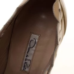 Oscar De La Renta Beige Patent Leather Laser Cut Fernanda Ankle Booties Size 37.5 For Women -Oscar de la Renta Sales Shop luxury women oscar de la rentaslug used shoes p318846 003