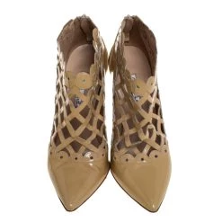 Oscar De La Renta Beige Patent Leather Laser Cut Fernanda Ankle Booties Size 37.5 For Women -Oscar de la Renta Sales Shop luxury women oscar de la rentaslug used shoes p318846 004