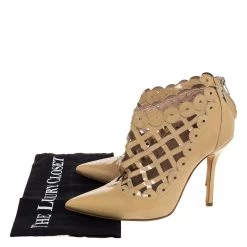 Oscar De La Renta Beige Patent Leather Laser Cut Fernanda Ankle Booties Size 37.5 For Women -Oscar de la Renta Sales Shop luxury women oscar de la rentaslug used shoes p318846 007