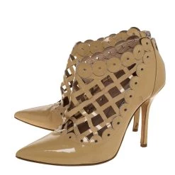 Oscar De La Renta Beige Patent Leather Laser Cut Fernanda Ankle Booties Size 37.5 For Women -Oscar de la Renta Sales Shop luxury women oscar de la rentaslug used shoes p318846 008