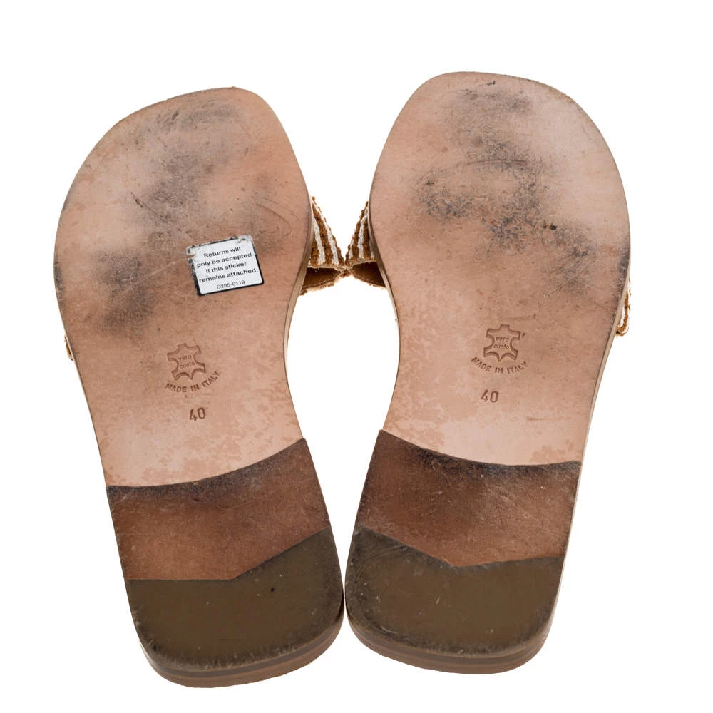 Oscar De La Renta Brown Stripe Raffia Slide Flat Sandals Size 40 For Women 8 Oscar De La Renta Brown Stripe Raffia Slide Flat Sandals Size 40 For Women - Image 6