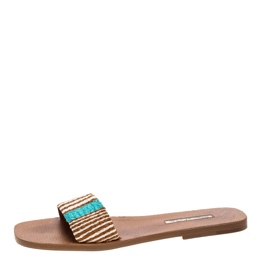Oscar De La Renta Brown Stripe Raffia Slide Flat Sandals Size 40 For Women 4 Oscar De La Renta Brown Stripe Raffia Slide Flat Sandals Size 40 For Women - Image 2