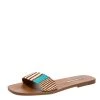 Oscar De La Renta Brown Stripe Raffia Slide Flat Sandals Size 40 For Women -Oscar de la Renta Sales Shop luxury women oscar de la rentaslug used shoes p324853 006