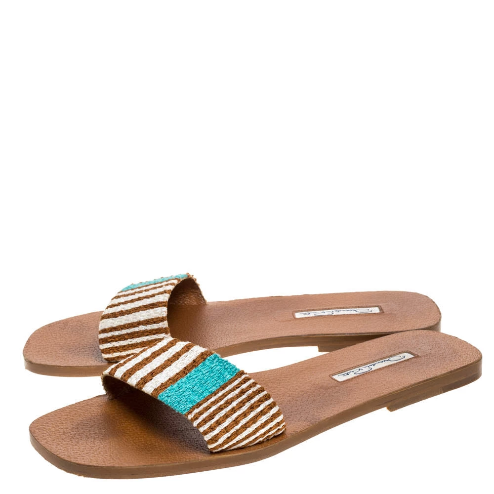 Oscar De La Renta Brown Stripe Raffia Slide Flat Sandals Size 40 For Women 6 Oscar De La Renta Brown Stripe Raffia Slide Flat Sandals Size 40 For Women - Image 4