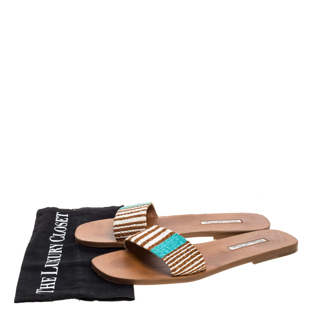 Oscar De La Renta Brown Stripe Raffia Slide Flat Sandals Size 40 For Women 10 Oscar De La Renta Brown Stripe Raffia Slide Flat Sandals Size 40 For Women - Image 8