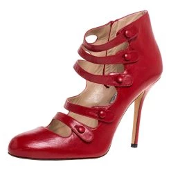 Oscar De La Renta Red Leather Strappy Ankle Booties Size 41 For Women