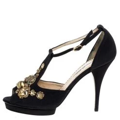 Oscar De La Renta Black Fabric Embellished Platform Ankle Strap Sandals 39.5 For Women -Oscar de la Renta Sales Shop luxury women oscar de la rentaslug used shoes p325192 1599973037 004