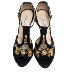 Oscar De La Renta Black Fabric Embellished Platform Ankle Strap Sandals 39.5 For Women -Oscar de la Renta Sales Shop luxury women oscar de la rentaslug used shoes p325192 1599973078 006