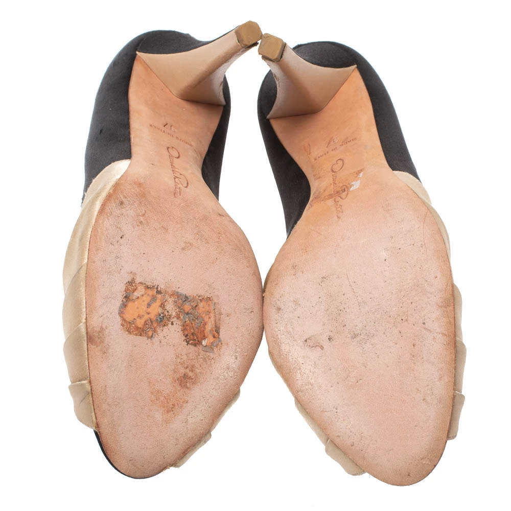 Oscar De La Renta Black/Beige Satin Ruched Detail Peep Toe Pumps Size 37 For Women 8 Oscar De La Renta Black/Beige Satin Ruched Detail Peep Toe Pumps Size 37 For Women - Image 6