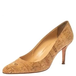 Oscar De La Renta Beige Cork Pointed Toe Pumps Size 40 For Women