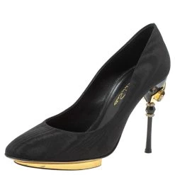 Oscar De La Renta Black Satin Colette Round Toe Pumps Size 38 For Women