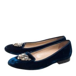 Oscar De La Renta Blue Velvet Blair Catface Smoking Ballet Flats Size 38 For Women -Oscar de la Renta Sales Shop luxury women oscar de la rentaslug used shoes p348721 008
