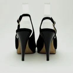 Oscar De La Renta Black Leather & Suede Peep Toe Platform Slingback Sandals Size 40 For Women -Oscar de la Renta Sales Shop luxury women oscar de la rentaslug used shoes p34876 004