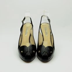 Oscar De La Renta Black Leather & Suede Peep Toe Platform Slingback Sandals Size 40 For Women -Oscar de la Renta Sales Shop luxury women oscar de la rentaslug used shoes p34876 005
