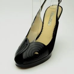 Oscar De La Renta Black Leather & Suede Peep Toe Platform Slingback Sandals Size 40 For Women -Oscar de la Renta Sales Shop luxury women oscar de la rentaslug used shoes p34876 009