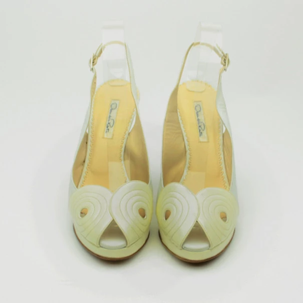Oscar De La Renta White Leather Peep Toe Platform Slingback Sandals Size 40 For Women 5 Oscar De La Renta White Leather Peep Toe Platform Slingback Sandals Size 40 For Women - Image 3
