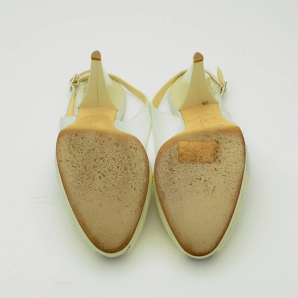 Oscar De La Renta White Leather Peep Toe Platform Slingback Sandals Size 40 For Women 7 Oscar De La Renta White Leather Peep Toe Platform Slingback Sandals Size 40 For Women - Image 5