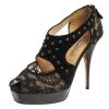 Oscar De La Renta Black Lace And Suede Platform Studded Peep Toe Zipper Sandals Size 38 For Women