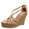 Oscar De La Renta Beige Cork Espadrille Platform Wedge Sandals Size 36 For Women