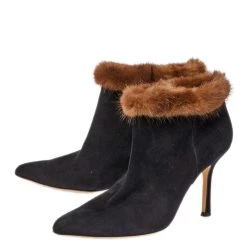 Oscar De La Renta Osca De La Renta Black Suede Leather And Mink Fur Pointed Toe Ankle Boots Size 38.5 For Women -Oscar de la Renta Sales Shop luxury women oscar de la rentaslug used shoes p359977 002