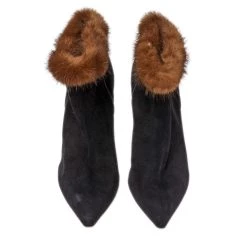 Oscar De La Renta Osca De La Renta Black Suede Leather And Mink Fur Pointed Toe Ankle Boots Size 38.5 For Women -Oscar de la Renta Sales Shop luxury women oscar de la rentaslug used shoes p359977 003