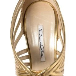 Oscar De La Renta Metallic Gold Leather Bree Cage Sandals Size 38.5 For Women -Oscar de la Renta Sales Shop luxury women oscar de la rentaslug used shoes p374531 003
