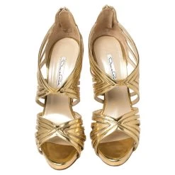 Oscar De La Renta Metallic Gold Leather Bree Cage Sandals Size 38.5 For Women -Oscar de la Renta Sales Shop luxury women oscar de la rentaslug used shoes p374531 004