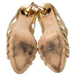 Oscar De La Renta Metallic Gold Leather Bree Cage Sandals Size 38.5 For Women -Oscar de la Renta Sales Shop luxury women oscar de la rentaslug used shoes p374531 006