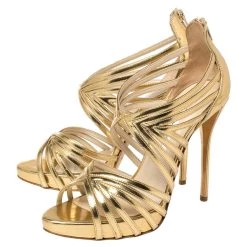 Oscar De La Renta Metallic Gold Leather Bree Cage Sandals Size 38.5 For Women -Oscar de la Renta Sales Shop luxury women oscar de la rentaslug used shoes p374531 009
