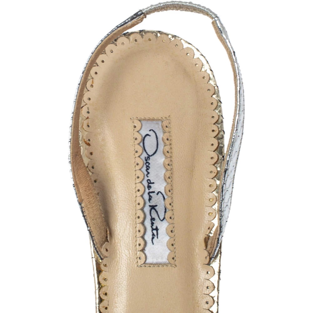 Oscar De La Renta Silver/Gold Python Embossed Leather Strappy Slingback Sandals Size 40 For Women 9 Oscar De La Renta Silver/Gold Python Embossed Leather Strappy Slingback Sandals Size 40 For Women - Image 7