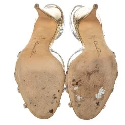 Oscar De La Renta Silver/Gold Python Embossed Leather Strappy Slingback Sandals Size 40 For Women 15 Oscar De La Renta Silver/Gold Python Embossed Leather Strappy Slingback Sandals Size 40 For Women -Oscar de la Renta Sales Shop luxury women oscar de la rentaslug used shoes p380113 006