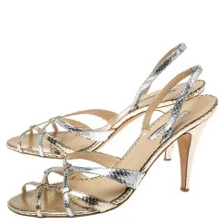 Oscar De La Renta Silver/Gold Python Embossed Leather Strappy Slingback Sandals Size 40 For Women 13 Oscar De La Renta Silver/Gold Python Embossed Leather Strappy Slingback Sandals Size 40 For Women -Oscar de la Renta Sales Shop luxury women oscar de la rentaslug used shoes p380113 008