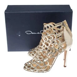 Oscar De La Renta Golden Leather Gladia Cage Peep Toe Sandals Size 38 For Women -Oscar de la Renta Sales Shop luxury women oscar de la rentaslug used shoes p380154 006