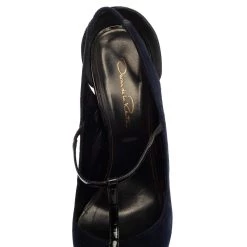 Oscar De La Renta Navy Blue/Black Suede And Patent Leather Fedra T Strap Pumps Size 39.5 For Women -Oscar de la Renta Sales Shop luxury women oscar de la rentaslug used shoes p397955 003